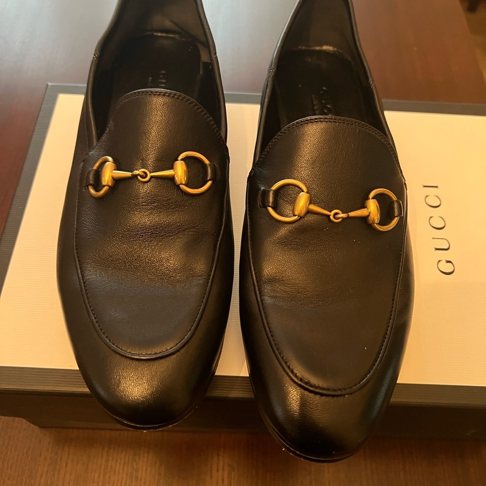 Gucci Leather Loafers with Gold Hardware